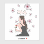 ピンクの花を持つバラの少女 シール (シート)