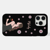ピンクの花を持つバラの少女 iPhoneケース (裏面横)