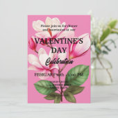 ピンクの花を持つバレンタインデーパーティー 招待状 (スタンド正面)