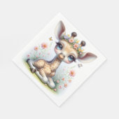 ピンクの花を持つベビーガールキリン スタンダードランチョンナプキン (角)