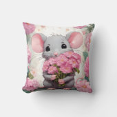 ピンクの花を持つマウス クッション (正面)