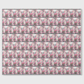 ピンクの花を持つマウス ラッピングペーパー (フラット)