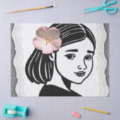 ピンクの花を持つ女の子ティッシュペーパー 薄葉紙 (クラフト)