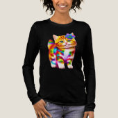 ピンクの花を持つ愛らしい子猫 トライブレンドTシャツ (正面)