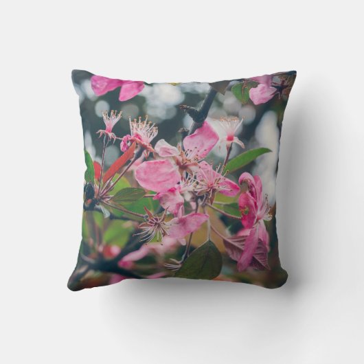 ピンクの花を持つ梅の木の枝 クッション (裏面)