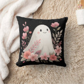 ピンクの花を持つ水色幽霊 クッション (ブランケット)