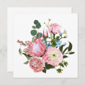 ピンクの花を持つ熱帯性花束。 招待状 (正面/裏面)