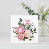 ピンクの花を持つ熱帯性花束。 招待状 (スタンド正面)