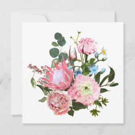 ピンクの花を持つ熱帯性花束。 招待状