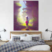 ピンクの花を持つ猫 キャンバスプリント (インサイチュ (寝室))