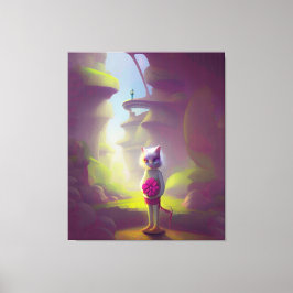 ピンクの花を持つ猫 キャンバスプリント