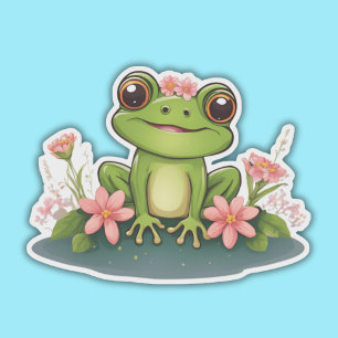 ピンクの花を持つ甘いカエル防水 シール