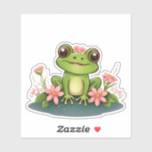 ピンクの花を持つ甘いカエル防水 シール (シート)