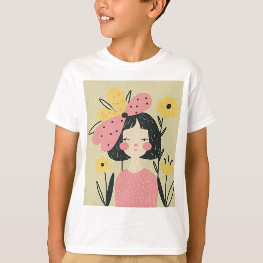 ピンクの花を持つ美しい女性	 Tシャツ (正面)