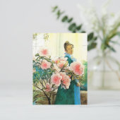 ピンクの花を持つ花輪と彼女の織機 ポストカード (スタンド正面)