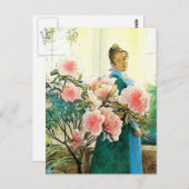 ピンクの花を持つ花輪と彼女の織機 ポストカード (正面/裏面)