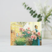 ピンクの花を持つ花輪と彼女の織機 ポストカード (スタンド正面)