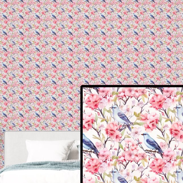 ピンクの花を持つ青い鳥 壁紙 (クリエイターアップロード済み)