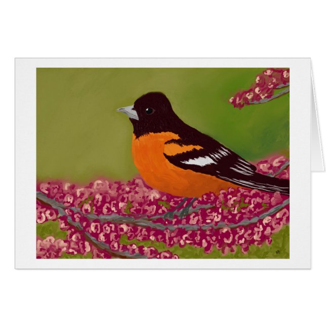 ピンクの花を持つ鳥 (正面横)