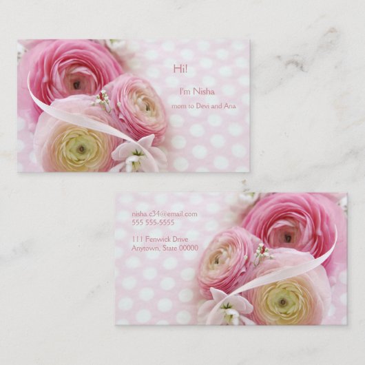 ピンクの花を水玉模様 コーリングカード (正面/裏面)