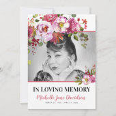 ピンクの花を添えた命の祝い | 葬儀の写真 招待状 (正面)