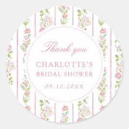 ピンクの花を飾ったグランドミレニアル ブライダルシャワー ラウンドシール