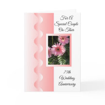ピンクの花を飾った75周年結婚記念日のカスタマイズカード