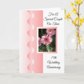 ピンクの花を飾った75周年結婚記念日のパーソナライズギフト カード (黄色い花)