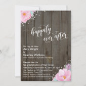 ピンクの花を飾った、田舎風の、幸せな未来が続く披露宴 招待状 (正面)