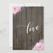 ピンクの花を飾った、素朴で幸せな結婚式の披露宴 招待状 (裏面)