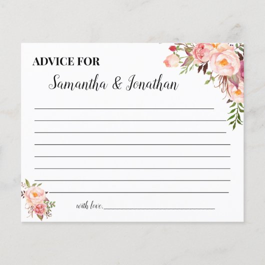ピンクの花アドバイスハッピーカップルのシャワーカード チラシ (正面)