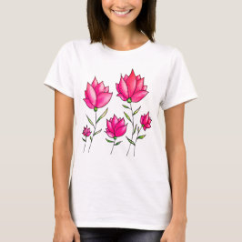 ピンクの花インクウォーターカラーアートフローラ Tシャツ