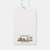 ピンクの花インブルーポットプレゼントラベル ギフトタグ (裏面)