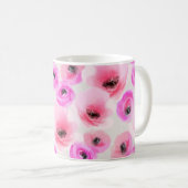 ピンクの花ウォーターカラーデジタルアート コーヒーマグカップ (正面右)