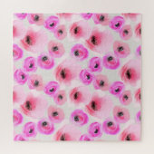 ピンクの花ウォーターカラーデジタルアート ジグソーパズル (横)