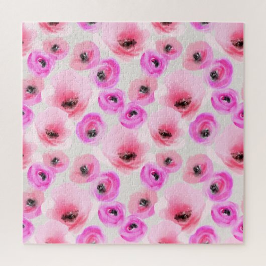 ピンクの花ウォーターカラーデジタルアート ジグソーパズル (縦)