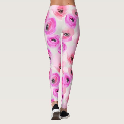 ピンクの花ウォーターカラーデジタルアート レギンス (裏面)