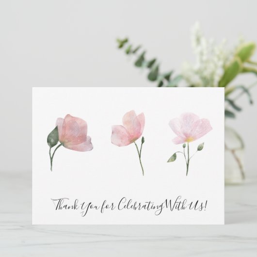 ピンクの花ウォーターカラーフローラアートサンキューカード サンキューカード (スタンド正面)