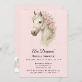 ピンクの花ウォーターカラーホースブライダルシャワー 招待状 (正面/裏面)