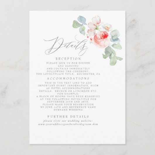 ピンクの花エレガントな結婚情報 エンクロージャーカード (正面)