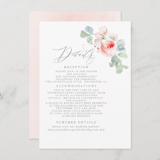 ピンクの花エレガントな結婚情報 エンクロージャーカード (正面/裏面)