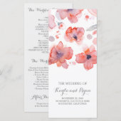 ピンクの花エレガント水彩結婚式 プログラム (正面/裏面)