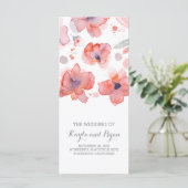 ピンクの花エレガント水彩結婚式 プログラム (スタンド正面)
