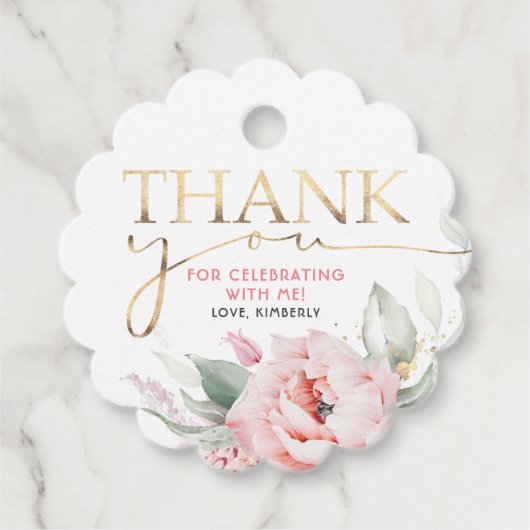 ピンクの花エレガント誕生日ありがとう フェイバータグ (正面)