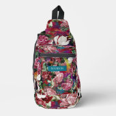 ピンクの花エレガント赤い模様のモノグラムをプリント スリングバッグ (正面)