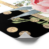 ピンクの花エレガント黒ストライプ色結婚の歓迎 ポスター (角)