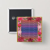 ピンクの花カスタムの四角ボタン 缶バッジ (正面&裏面)