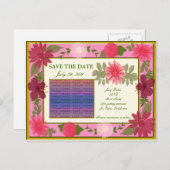 ピンクの花カスタムの日付はがきを保存 案内ポストカード (正面/裏面)