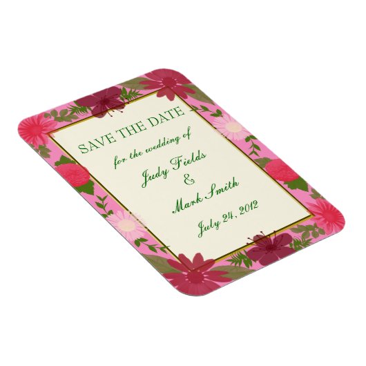 ピンクの花カスタムのDateマグネットを保存 マグネット (右側)