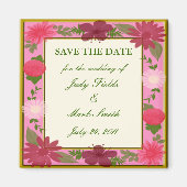 ピンクの花カスタムのDateマグネットを保存 マグネット (正面)